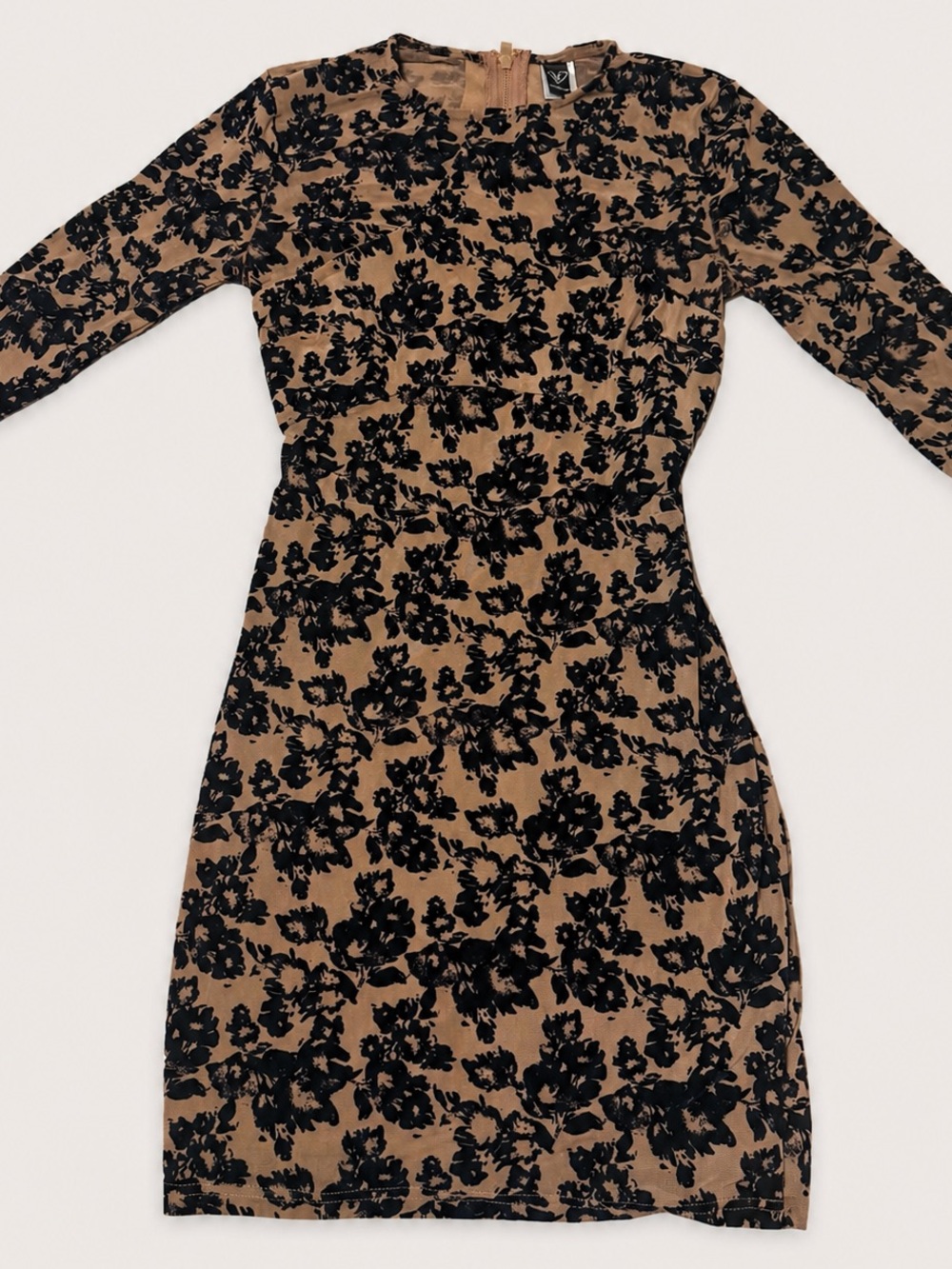 Windsor Black Floral Print Long-Sleeve Dress on Brown Base